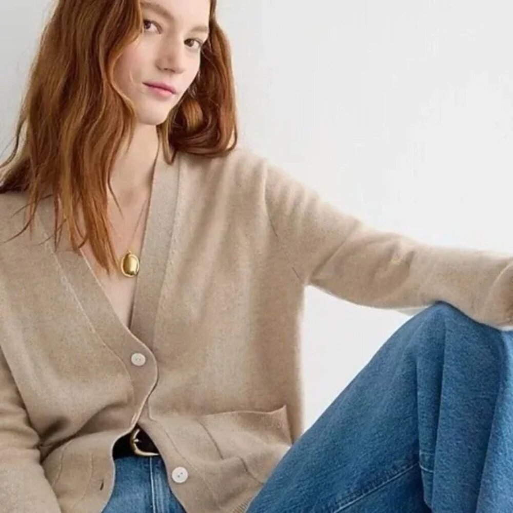 J. Crew Beige V-Neck Button Front Cardigan
